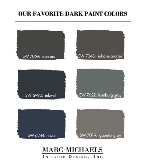 Inkwell: Sherwin Williams. Modern Luxury Interior Design Tip | The Power Of (Dark) Paint Iron Ore Vs Urbane Bronze, Inkwell Sherwin Williams, Rich Paint Colors, Moody Luxe, Moody Walls, Modern Luxury Interior Design, Urbane Bronze, Black Interiors, Gauntlet Gray