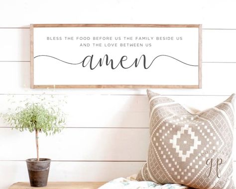 Amen Sign Bless the Food Sign Christian Wall Decor Kitchen Amen Wall Art Decor Dining Room Wall Art Modern Home Decor Sign - Etsy Blessed Wall Decor, Bless The Food Before Us Sign Wall Decor, What To Put On Kitchen Walls, Large Dining Room Wall Decor Ideas, Dining Area Wall Decor Ideas, Dining Wall Decor Ideas, Wall Art Decor Dining Room, Gather Sign Dining Room, Christian Kitchen Decor