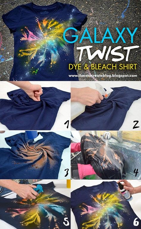 Diy Galaxie, Galaxy Tie Dye, Bleach Shirt Diy, Tie Dye Tutorial, Fabric Spray Paint, Tie Dye Shirts Patterns, Diy Tie Dye Techniques, Diy Tie Dye Designs, Tie Dye Patterns Diy