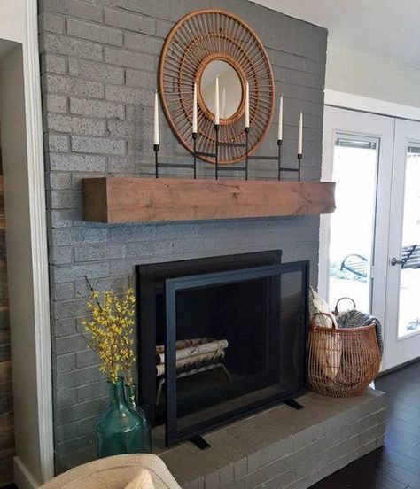 Fireplace Painted, Fireplace Paint, Grey Fireplace, Brick Fireplaces, Fireplace Redo, Painted Brick Fireplace, Painted Brick Fireplaces, Fireplace Update, Brick Fireplace Makeover