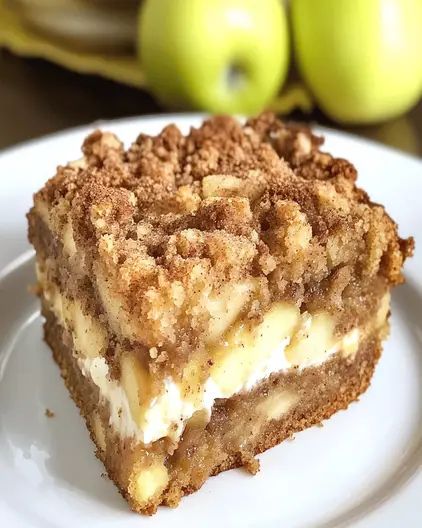 Apple Coffee Cake With Cream Cheese Filling Cream Filled Coffee Cake, Cream Cheese Apple Cake, Apple Cream Cheese Dessert, Apple Coffee Cake Recipes, Coffee Cake With Cream Cheese, Cream Cheese Filling Recipe, Cake With Cream Cheese Filling, Apple Coffee Cake, Apple Cream Cheese