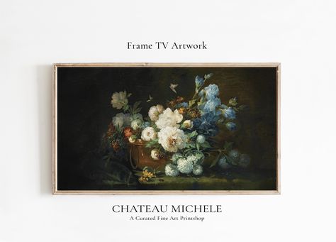 Art for Samsung Frame TV | Flower Still Life | Rose and Peonies | Vintage | DIGITAL Download | Frame TV by ChateauMichele on Etsy Vintage Floral Wall Art, Moody Vintage, Dark Botanical, Farmhouse Paintings, Flowers Frame, Still Life Oil Painting, Art Dark, Mural Floral, Digital Tv