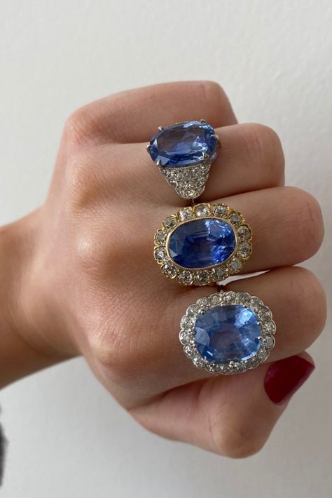 Sapphire Aesthetic Jewelry, Sapphire Gemstone Aesthetic, Sapphire Jewelry Aesthetic, Sapphire Aesthetic Gem, Blue Rings Aesthetic, Sapphire Aesthetic, Nails Moodboard, Diana Engagement Ring, Pretty Wedding Rings