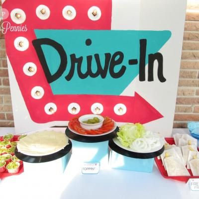 Drive In Diner Birthday Party {food themes} - Tip Junkie Diner Birthday Party, Drive In Diner, Grease Theme, Grease Party, Decades Party, 50s Theme Parties, Sock Hop Party, Decade Party, Diner Party