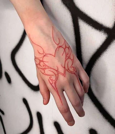 Hand Heart Tattoo, Red Heart Tattoos, Pretty Hand Tattoos, Sick Tattoo, Hand Tats, Skeleton Hand Tattoo, Hand Tattoos For Women, Tatuaje A Color, Elegant Tattoos