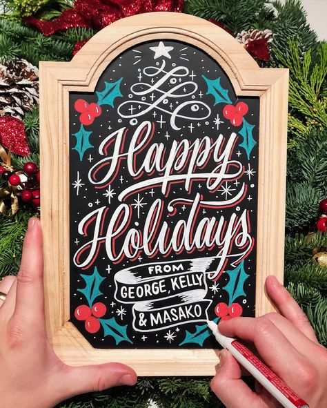 Starbucks Signs Chalk Christmas, Christmas Chalkboard Sayings, Happy Holidays Chalkboard Art, Happy Holidays Font, Bakery Chalkboard Signs, Starbucks Christmas Chalkboard, Sale Chalkboard Sign, Chalkboard Christmas Signs, Happy Holidays Chalkboard