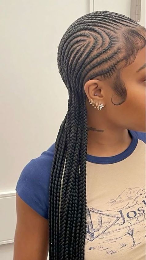 Straight Feed In Braids, Small Straight Back Feed In Braids, Straight Back Feed In Braids, Feed In Braids, Box Braids Hairstyles For Black Women, Finger Waves, Stitch Braids, Feed In Braid, Straight Back