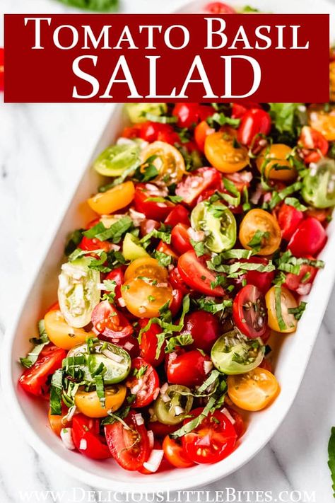 Easy Cookout Side Dishes, Tomato Side Dishes, Fresh Basil Recipes, Tomato Basil Salad, Basil Salad, Salad Aesthetic, Fresh Tomato Recipes, Tomato Salad Recipes, Basil Recipes