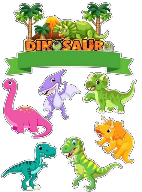 Topper Cake Dinosaurus Nametags For Kids, Dinosaur Birthday Party Decorations, Dino Cake, Dinosaur Cake Toppers, Butterfly Cake Topper, Dinosaur Birthday Cakes, Dinosaur Printables, Happy Birthday Png, Dinosaur Images