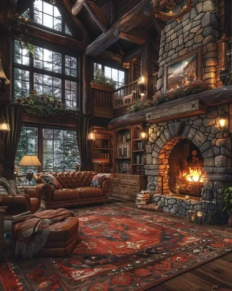 Interior Log Cabin, Mountain Dream Homes, Log Cabin Interior, Log Home Interiors, Fantasy Rooms, Dream Life House, Cabin Interiors, Cozy Spaces, Log Cabin Homes