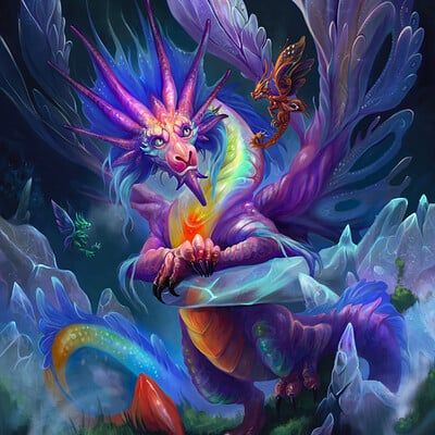 ArtStation - Fae Dragon Prismatic Dragon, Fey Dragon, Faerie Dragon, Dragon Tattoo Images, Tiny Dragon, Ascii Art, Fairy Dragon, Dnd Monsters, Beautiful Dragon