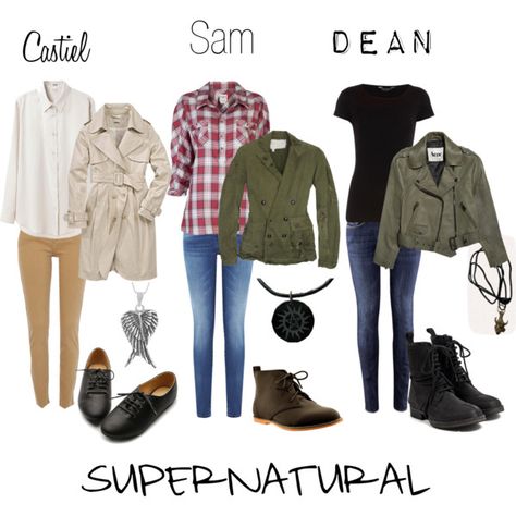 Supernatural outfits for girls! I am buying them ALL so i can be all three of them whenever i want! loll.. those clothes plus that necklace... done deal! Supernatural Outfits, Supernatural Cosplay, Sam Dean, Fandom Fashion, Fandom Outfits, Supernatural Fans, Casual Cosplay, Odaiba, Clothes And Shoes