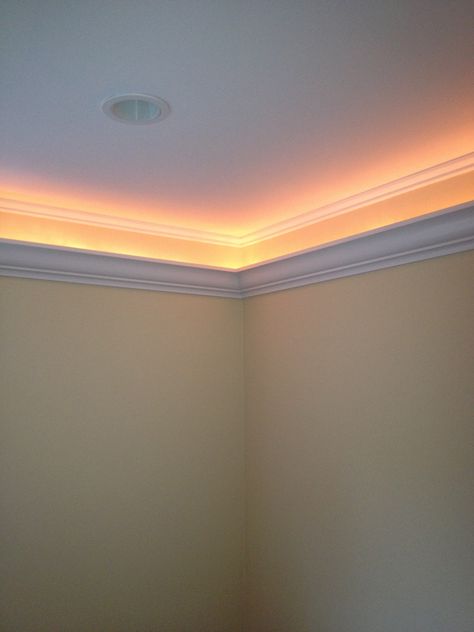 Crown Molding With Lights Living Rooms, Crown Molding Rope Lighting, Crown Molding With Lights, Crown Molding Lights, Rope Lighting, Crown Moldings, Home Hall Design, Cove Lighting, Closet Lighting