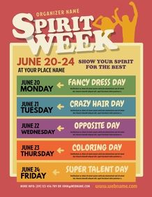 2,810+ School Spirit Day Customizable Design Templates | PosterMyWall Valentines Day Spirit Week, Character Day Spirit Week, Spirit Week Flyer, School Spirit Ideas Pep Rally, Spirit Week Ideas, Spirit Week Themes, Week Template, February Planner, School Spirit Week