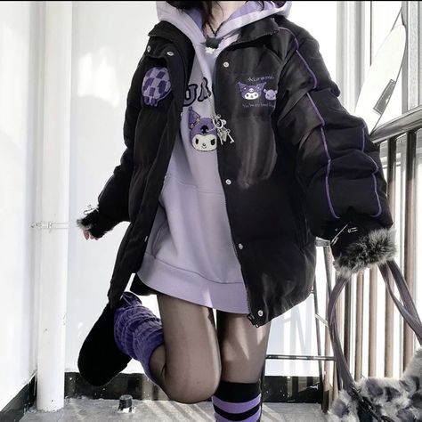 Kuromi Aesthetic Outfit, Sanrio Aesthetic Outfits, Sanrio Outfit Aesthetic, Kuromi And Cinnamoroll, Kuromi Outfit, Kuromi Clothes, Sanrio Outfits, Sanrio Clothes, Kuromi Sanrio