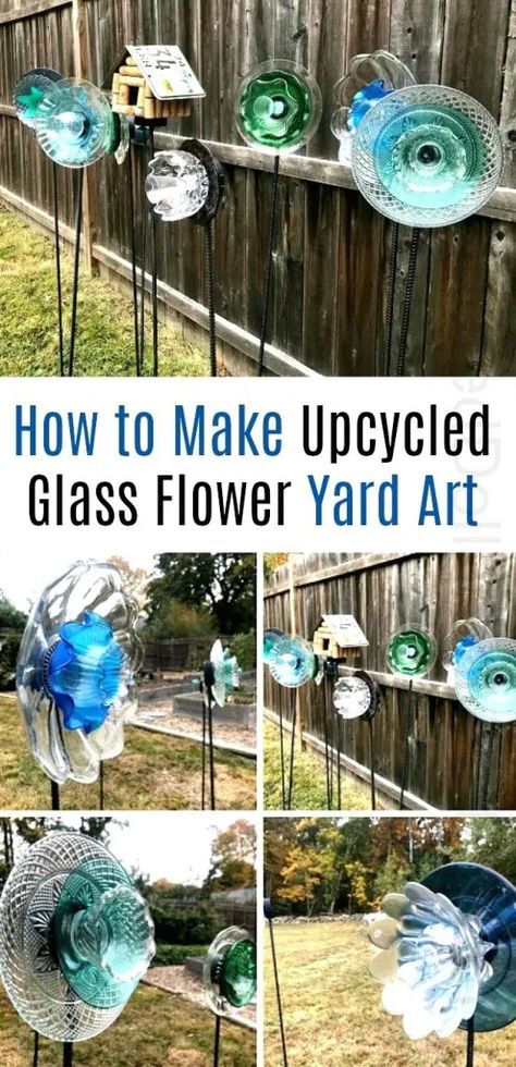 Flock Block, Fun Garden Art, Glass Totems, Flower Yard, Glassware Garden Art, Yard Art Crafts, Glassware Crafts, Handsome Husband, Canning Tips