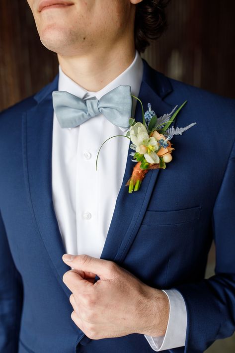 Spring Wedding Suit, Blue Tux Wedding, Blue Wedding Suit, Light Blue Bow Tie, Groom Blue Suit, Southern Style Wedding, Blue Tux, Smith Wedding, Groom Suits