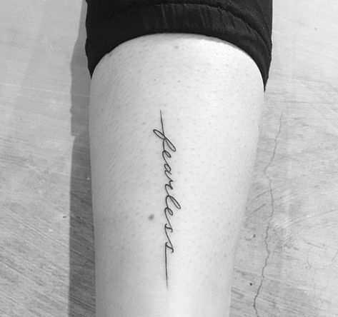 My tattoo " Fearless " Fearless Spine Tattoo, Fearless Word Tattoo, Fearless Rib Tattoo, Head First Fearless Tattoo, Fearless Tattoo Font, Fearless Tattoos For Women, Fearless Font, Fearless Tattoo, Fierce Tattoo