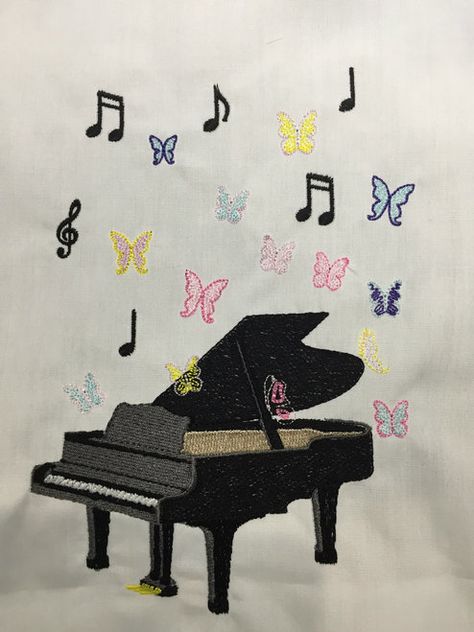 Piano Butterflies Embroidery Design ***DIGITAL DOWNLOAD*** Piano Embroidery, Butterflies Embroidery, Animated Outfits, Sewing Designs, Landscape Embroidery, Sewing Alterations, Handmade Embroidery Designs, Crochet Decoration