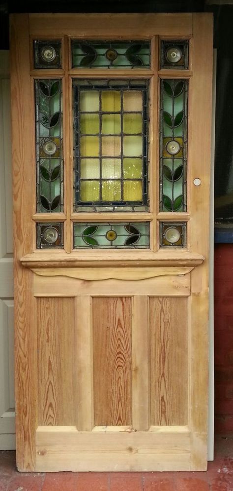 Stained Glass Door Design, Antique Front Doors, Side Door Ideas, Stain Glass Front Door, Glass Panel Front Door, Edwardian Doors, Regency Cottage, Edwardian Interiors, Stained Glass Front Door