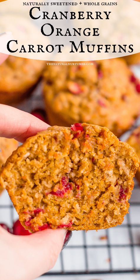 These healthy cranberry orange carrot muffins just taste like the holidays! Loaded with whole grains, tang from fresh cranberries, and naturally sweetened. #veggieloaded Carrot Cranberry Muffins, Healthy Carrot Dessert Recipes, Healthy Orange Cranberry Muffins, Carrot Pumpkin Muffins, Healthy Cranberry Orange Muffins, Dried Cranberry Orange Muffins, Orange Carrot Muffins, Carrot Muffins Healthy, Healthy Carrot Recipes