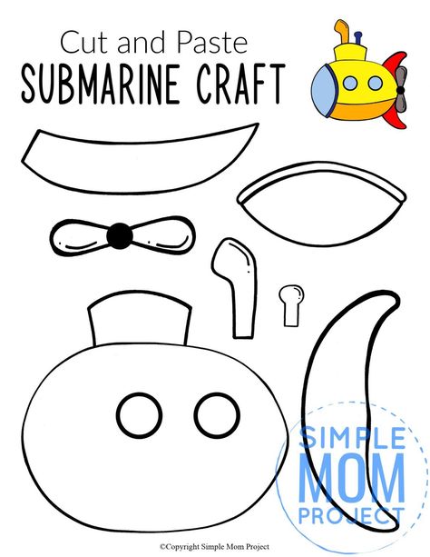 This easy yellow submarine craft is the perfect addition to a vbs summer craft for kids of all ages including preschoolers, toddlers and kindergarten age students. Use the free printable submarine template to make this fun ocean or beach theme art project! #submarine #submarinecraft #SimpleMomProject Sea Animal Crafts For Preschool Free Printable, Submarine Template, Diy Submarine, Submarine Craft, Homeschooling Lessons, Fun Preschool Crafts, Simple Mom Project, Sea Animal Crafts, Ocean Animal Crafts