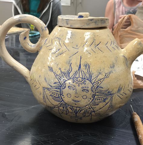 Coil built Tea Pot, with mishima surface design. Seaman High School. Ceramic Lessons, High School Ceramics, Pottery Inspo, Ceramic Texture, High Schools, Ceramic Ideas, Ceramics Projects, Mosaic Projects, Class Ideas