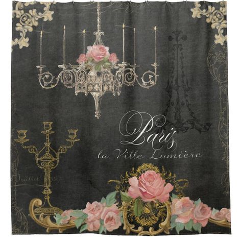 Romantic Bathroom Decor, Rose Chandelier, Parisian Bathroom, Romantic Bathrooms, Rose Shower Curtain, Personalized Shower Curtain, Romantic Paris, Garden Shower, Rose Garland