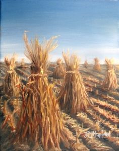 Corn Painting Acrylic, Corn Field Painting, Harvest Painting, Farm Scene Painting, Harvest Art, Fall Landscapes, Corn Painting, Peace Poles, Farm Painting