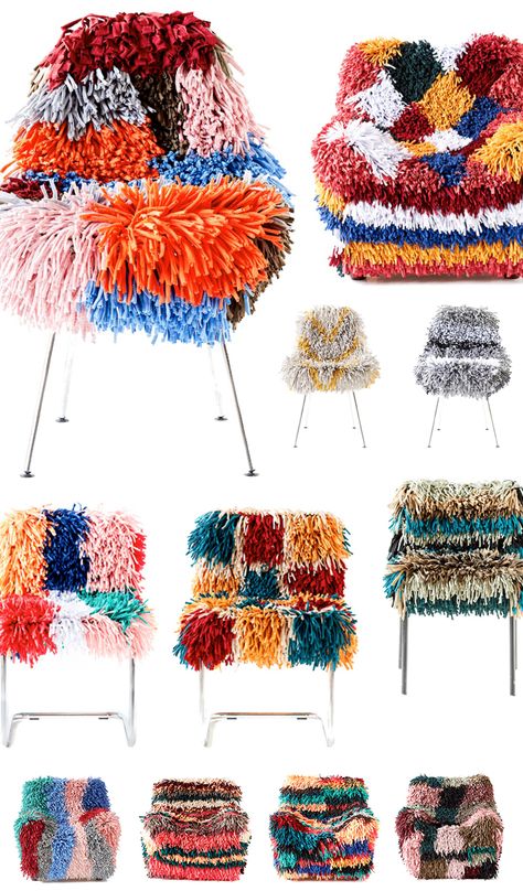 RAGAMUF chair rugs are brilliant on so many levels. Designed in Finland, they are stretchy, super shaggy covers that will fit over and transform most chairs and arm chairs. Tufted Chair, Latch Hook Rugs, Art Chair, Latch Hook, Funky Furniture, Arm Chairs, Eco Friendly Fashion, Chair Cover, Rug Hooking