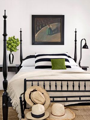 Bedroom Color Design Ideas - Colors for Bedrooms - Country Living Colorful Bedroom Design, White Bedroom Design, Iron Bed Frame, Four Poster, Iron Bed, Bedroom Black, Country Bedroom, Black And White Decor, Dreamy Bedrooms