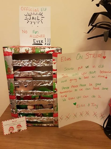 Elf on the shelf Santa elf jail Elf On The Shelf In Jail, Elf In Jail, Elf Jail, Jail Ideas, Elf In The Shelf Ideas, Christmas Elf Ideas, Elf On Shelf Ideas, Elf Activities, Xmas Elf