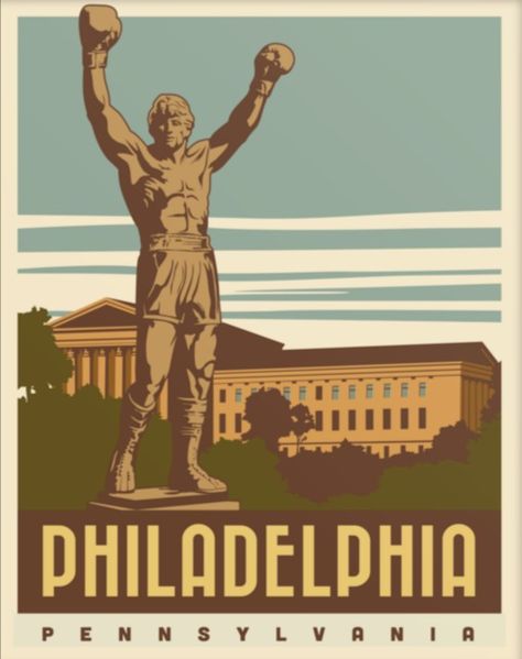 Philly Poster, Vintage National Park Posters, Philadelphia Poster, Electronics Illustration, Wanderlust Decor, Lion Artwork, Poster Project, Art Deco Poster, Dorm Posters