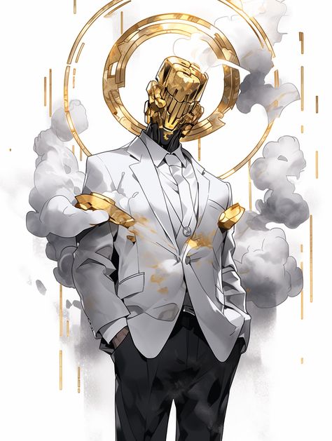 God Of Technology Art, Gold Character Design, God Of Technology, A Man In A Suit, Man In A Suit, Monster Concept Art, Futuristic Art, Game Character Design, Creature Concept Art