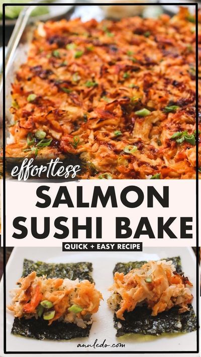 Philadelphia Roll Sushi Bake, Tuna And Salmon Sushi Bake, No Rice Sushi Bake, Salon Sushi Bake, Canned Salmon Baked Sushi, Baked Salmon Sushi Recipes, Sushi Bake With Salmon And Crab, Smoked Salmon Sushi Bake, Sushi Bake Recipe Easy Crab And Salmon