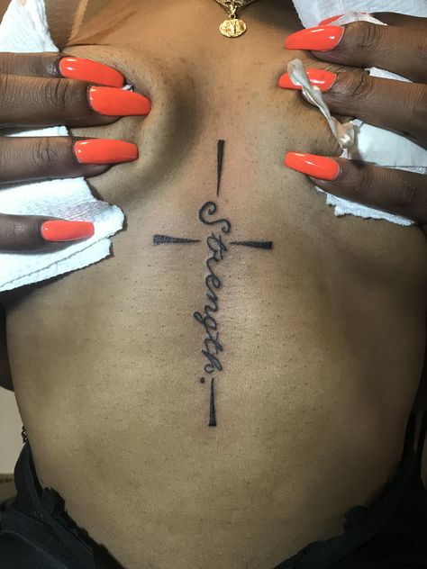 Between Breast Tattoo Black Women, Middle Breast Tattoo, Between Breast Tattoos For Women, Tattoo In Between Chest Woman, Sternum Tattoo Black Women, Theigh Tattoos, Word Tattoo Designs, Exotic Tattoos, Cute Foot Tattoos