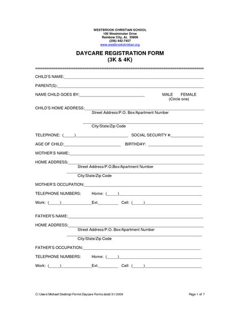 Free Printable Home Daycare Forms Home Daycare Enrollment Forms, In Home Daycare Forms Free Printable, Daycare Registration Form, Daycare Contract Forms, Daycare Forms Printable Free, Daycare Enrollment Forms, Daycare Printables Forms, Home Daycare Forms, Infant Daily Report