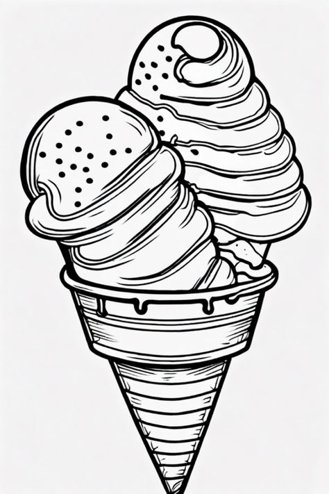 Get ready for a colorful treat with this Double Scoop Ice Cream Cone coloring page! Perfect for kids and ice cream lovers, this delightful page showcases a fun ice cream cone featuring two delicious scoops, cool swirly patterns, and playful sprinkles on top. Let your imagination run wild as you choose bright colors for your dream dessert. Perfect for rainy days, classrooms, or sweet family time! Print it out today and bring this delicious treat to life with your creativity, one scoop at a time! Ice Cream Cone Drawing, Ice Cream Coloring, Dream Dessert, Fun Ice Cream, Ice Cream Coloring Pages, Scoop Ice Cream, Swirly Designs, Food Coloring Pages, Yummy Ice Cream