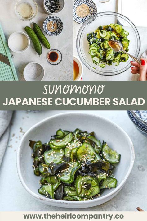 Sunomono (Japanese Cucumber Salad) Japanese Cucumber Salad Recipe, Sunomono Recipe, Sunomono Salad, Japanese Cucumber Salad, Japanese Side Dish, Korean Cucumber, Great Salad Recipes, Japanese Cucumber, Wakame Seaweed