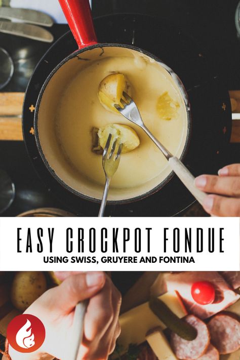 No fondue pot? No problem! Achieve a stretchy, tasty, cheese fondue in your slow cooker. Cheese Fondue In Crockpot, Slow Cooker Cheese Fondue, Crockpot Cheese Fondue Recipe, Crockpot Cheese Fondue, Crock Pot Fondue, Cheese Fondue Recipe, Fondue Recipes Cheese, Fondue Recipe, Fondue Party