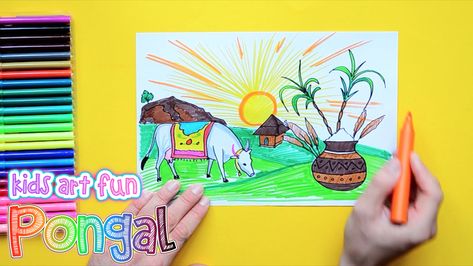 How to draw and color Pongal festival Pongal Drawing For Competition, Pongal Celebration Drawing, Pongal Drawing, Festival Drawing, Pongal Festival, Printable Outline, Pongal Celebration, Festival Paint