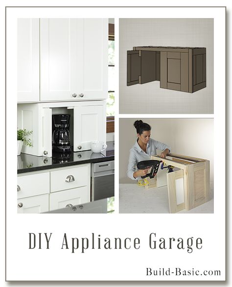 Build this DIY Appliance Garage - Building Plans and Instructions by @Build Basic www.build-basic.com Diy Appliance Garage, Cabinet Organization Diy, Garage Building Plans, Countertop Concrete, Appliance Garage, Outdoor Kitchen Countertops, Kitchen Island Plans, Building A Kitchen, Garage Remodel