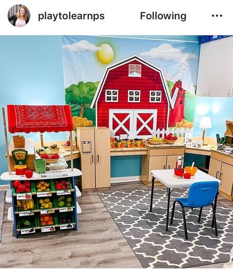 Preschool Farmers Market, Circus Kids Crafts, Farmers Market Dramatic Play, Farm Dramatic Play, Market Dramatic Play, Preschool Room Decor, Farm Classroom Theme, Farmers Market Birthday Party, Play To Learn Preschool