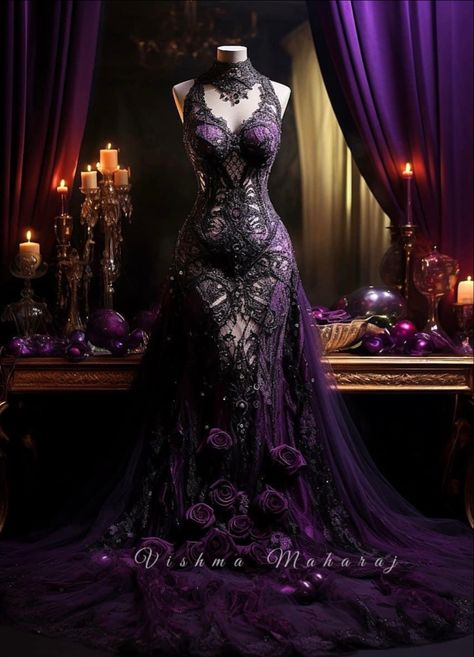 Black And Purple Wedding Dress, Vishma Maharaj, Navy Wedding Dress, Royal Purple Wedding, Dark Purple Wedding, Dreamy Images, Deep Purple Dress, Black Wedding Dress Gothic, Purple And Black Dress