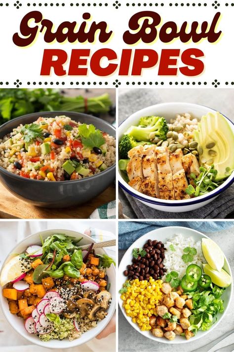 Thanks to a combination of grains, beans, veggies, and a dressing, these grain bowl recipes are bright, filling, nutritious, and downright addictive. Southwest Grain Bowl, Grain Bowls Healthy Recipe Ideas, Healthy Grain Bowls, Grains Recipes, Bowls Healthy, Grain Bowl Recipe, Bowls Recipes, Bowl Meals, Grain Recipes