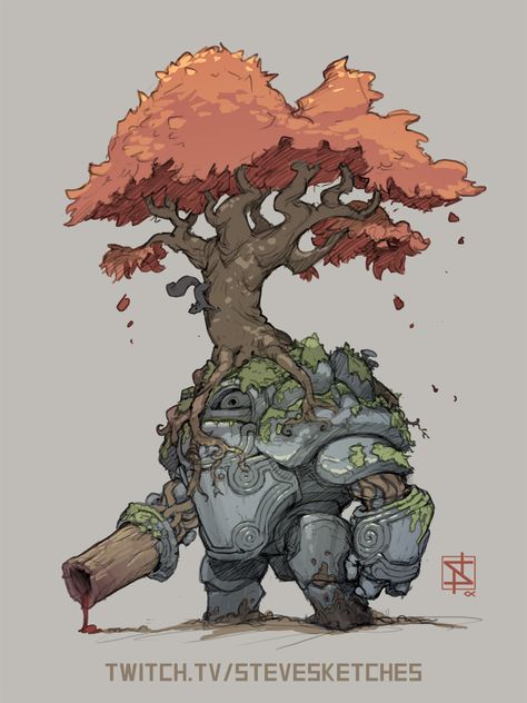 Warforged Character Design Cute, Golem Concept Art, Clothing Concept Art, Cartoon Concept Art, Golem Art, Tree Creature, Arte Doodle, Arte Robot, Concept Artist