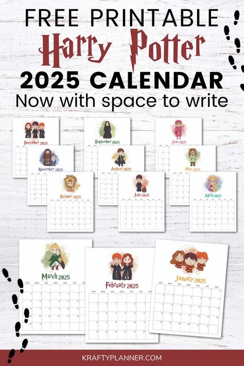 Updated 2025 Harry Potter Calendar — Krafty Planner Junk Journal Harry Potter, Harry Potter Planner Printable Free, Harry Potter New Year, Harry Potter Calendar, Printable Calender, Harry Potter Planner, Advent Calendar Pattern, Harry Potter Printables Free, Large Calendar