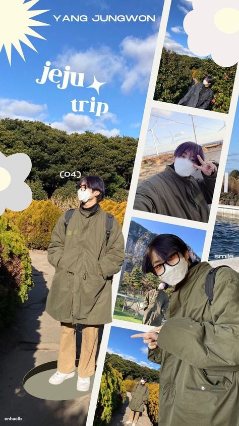 Jungwon Jeju Trip, Jungwon Jeju, Jungwon Cute Wallpaper, Yang Jungwon Wallpaper, Trip Wallpaper, Jungwon Edit, Jungwon Wallpaper, Online Scrapbook, Instagram Collage