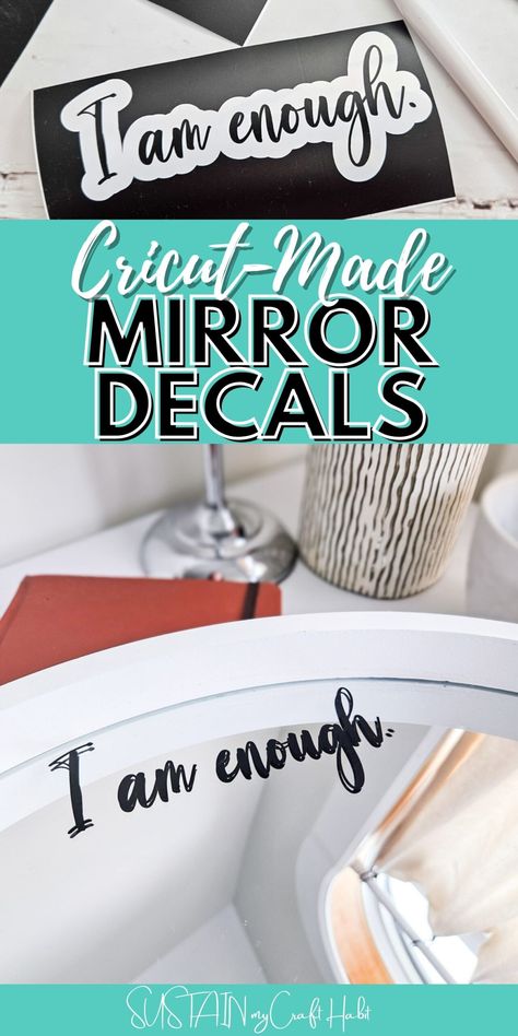 Make a statement with mirror decals for teens! Create unique, motivational designs using Cricut that will inspire and uplift every day. #sustainmycrafthabit #mirrordecalsforteens #cricutcrafts Stickers For Mirrors, Cricut Mirror Decals, Mirror Quotes Inspirational, Cricut Mirror Projects, Mirror Decal Ideas, Vinyl On Mirror, Custom Mirrors Diy, Mirror Sayings, Making Mirror