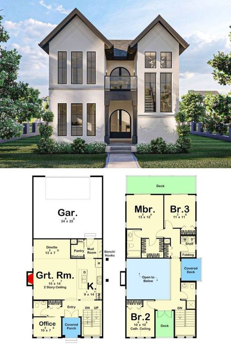 Modern Cottage House Plans, Cottage Floor Plan, Narrow House Plans, Modern House Floor Plans, Narrow Lot House Plans, Cottage House Plan, Cottage Floor Plans, Sims 4 House Plans, Sims 4 House Building